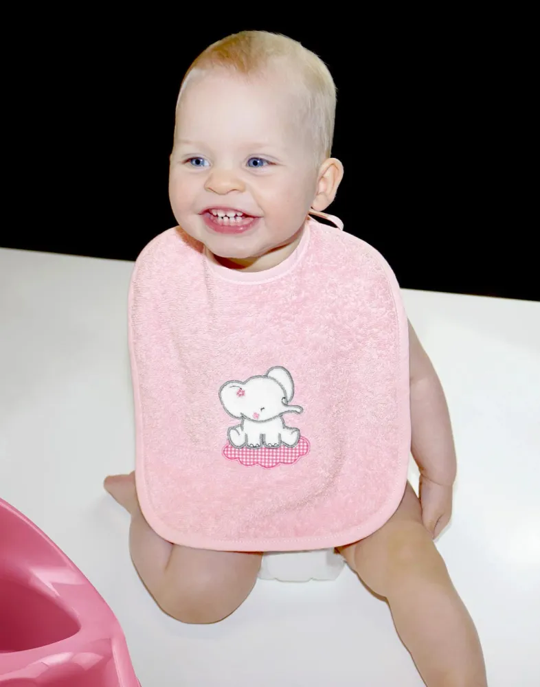 2er Set Baby Lätzchen für Mädchen und Jungen bestickt mit Elefant - Rosa 25x30 cm