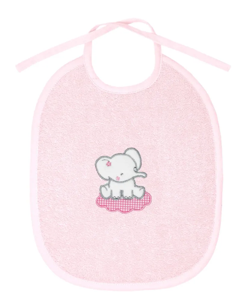 2er Set Baby Lätzchen für Mädchen und Jungen bestickt mit Elefant - Rosa 25x30 cm