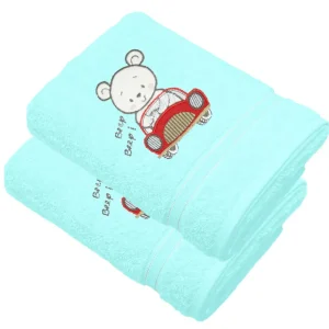 2er Set Kinderhandtücher bestickt mit Auto - Blau 50x90 cm