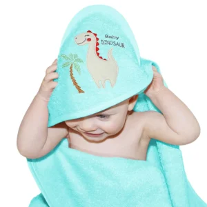 Baby Kapuzenhandtuch bestickt mit Dinosaurier - Blau 75x75 cm