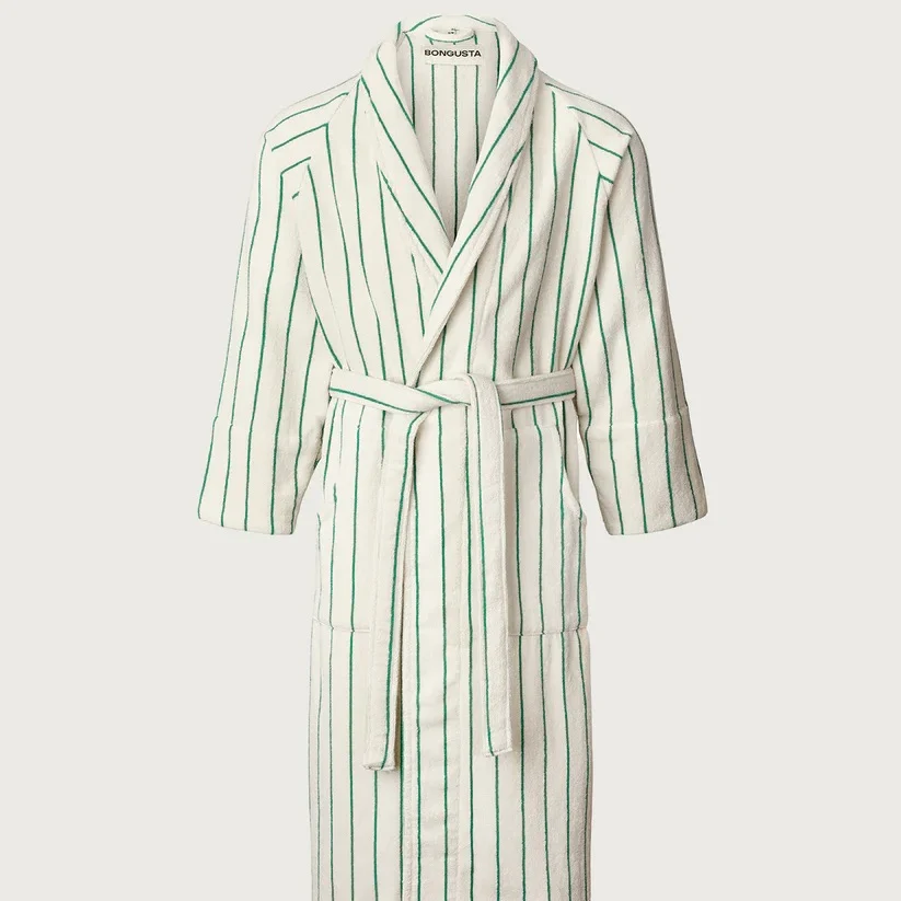 Bademantel „Naram Pure White & Grass“ (L/XL) | BONGUSTA | Komfortabler Bademantel