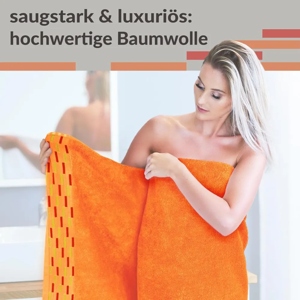 Duschtuch 2er Set 70x140 cm Orange - Blutorange, Lugano Badetücher
