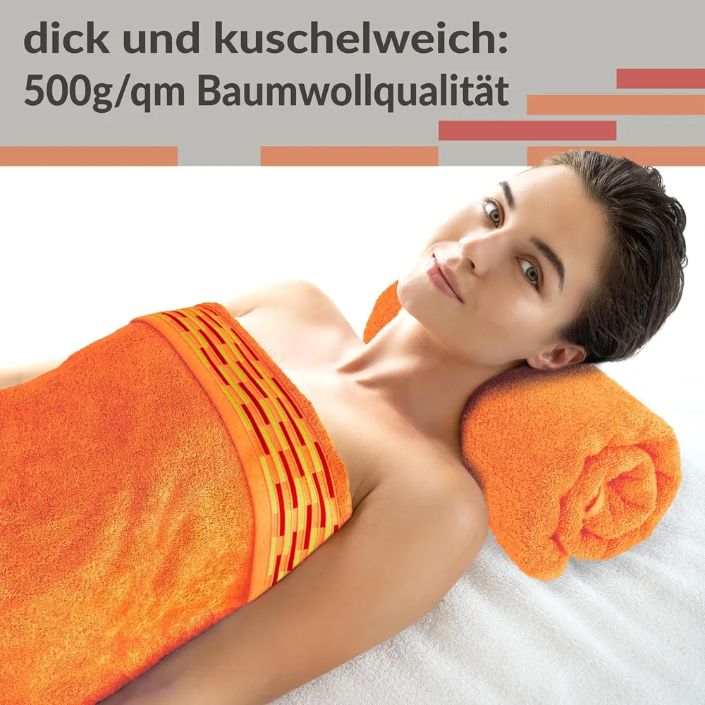 Duschtuch 2er Set 70x140 cm Orange - Blutorange, Lugano Badetücher
