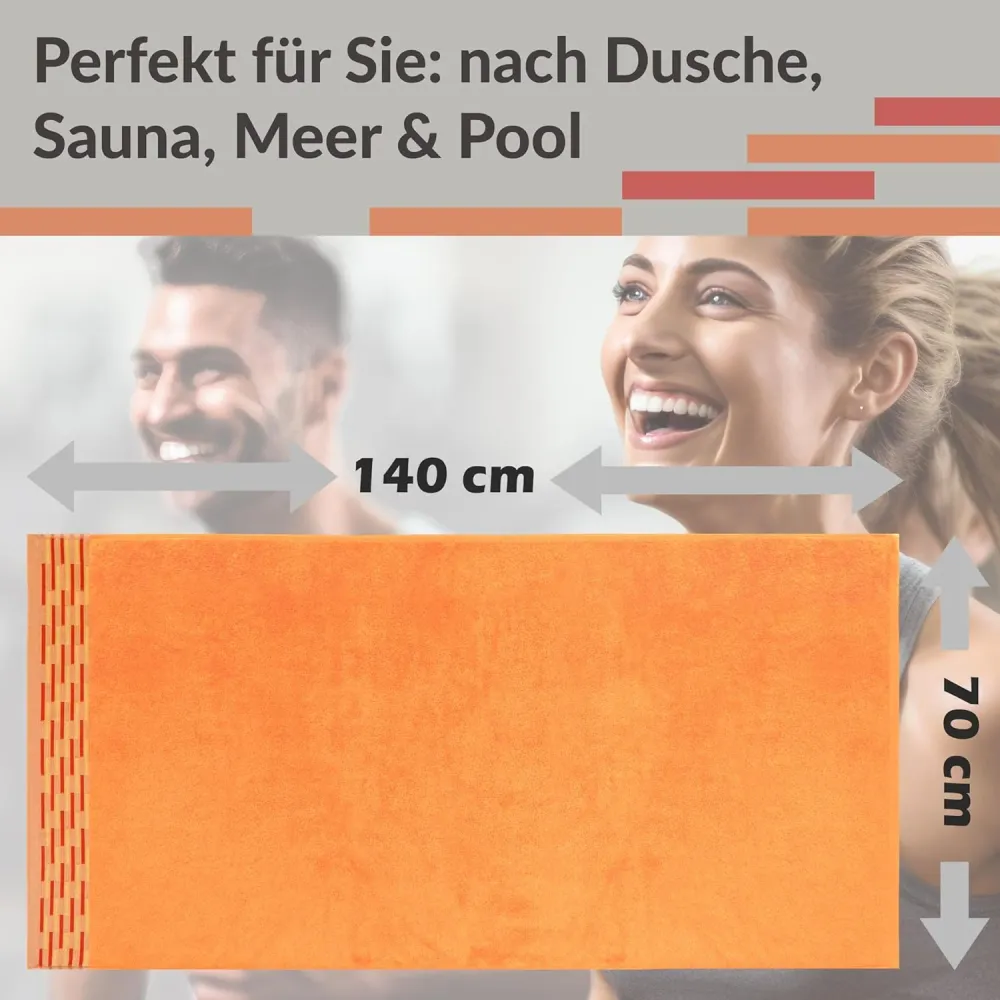Duschtuch 2er Set 70x140 cm Orange - Blutorange, Lugano Badetücher
