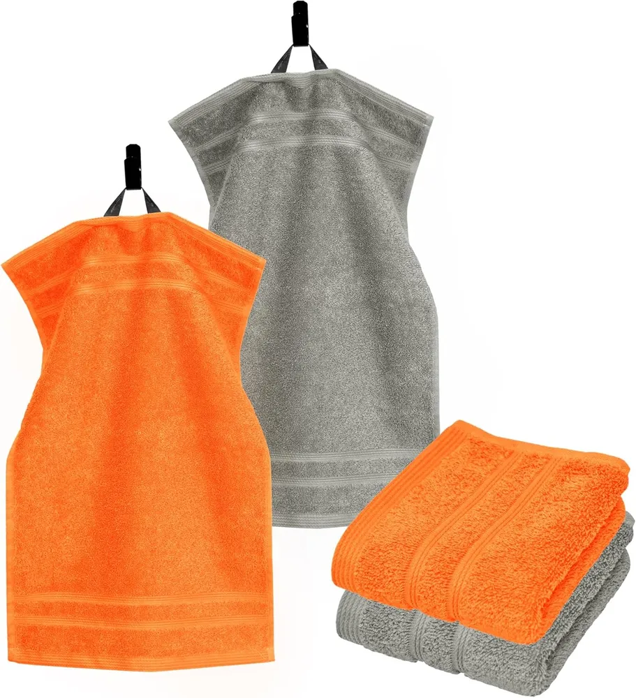 Gästehandtücher Set zweifarbig 30x50 cm 4 Stück Orange - Grau