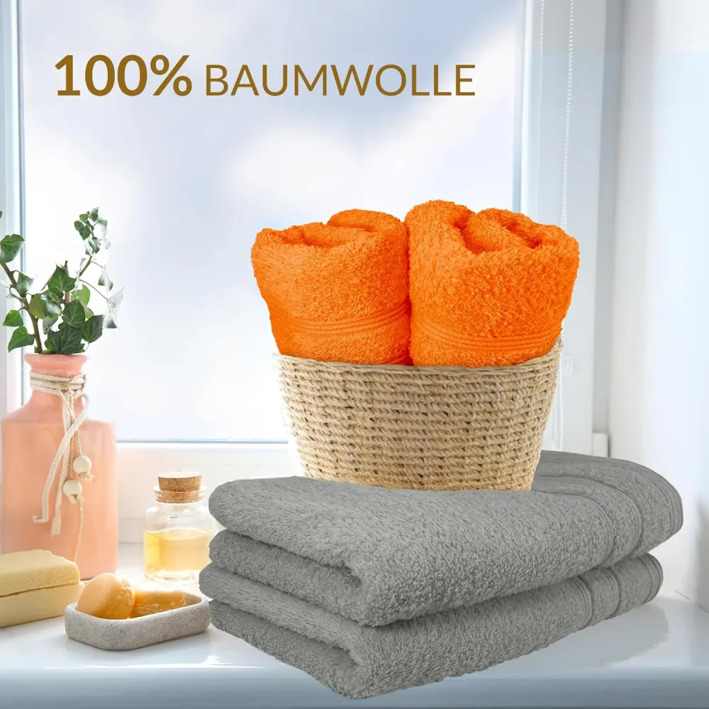 Gästehandtücher Set zweifarbig 30x50 cm 4 Stück Orange - Grau