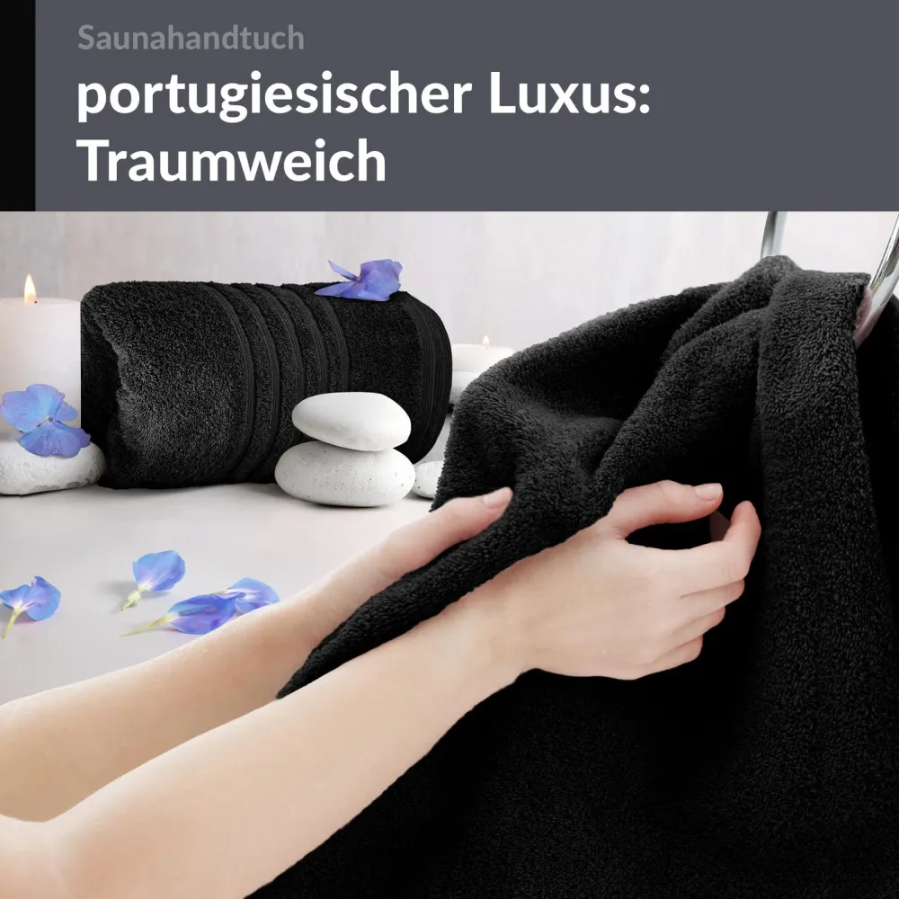 Saunahandtuch groß 80x200 cm 2er Set Schwarz
