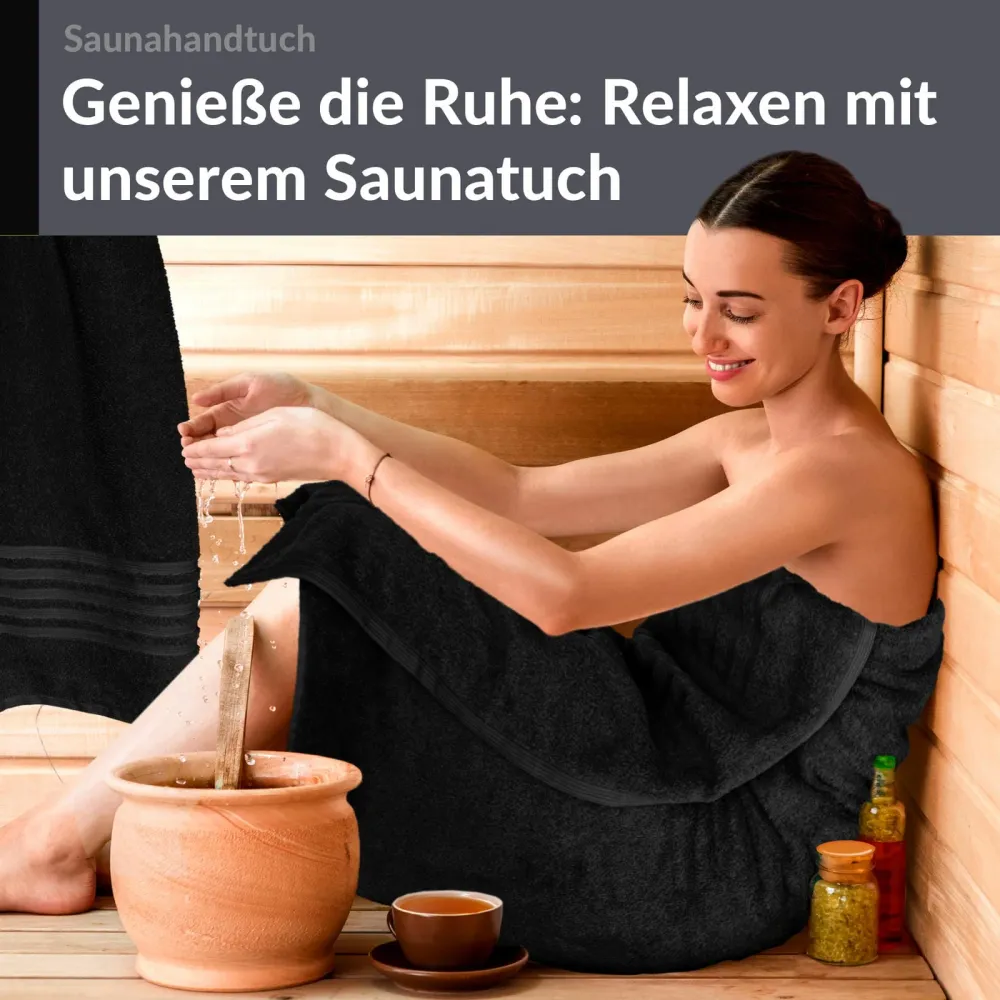 Saunahandtuch groß 80x200 cm 2er Set Schwarz