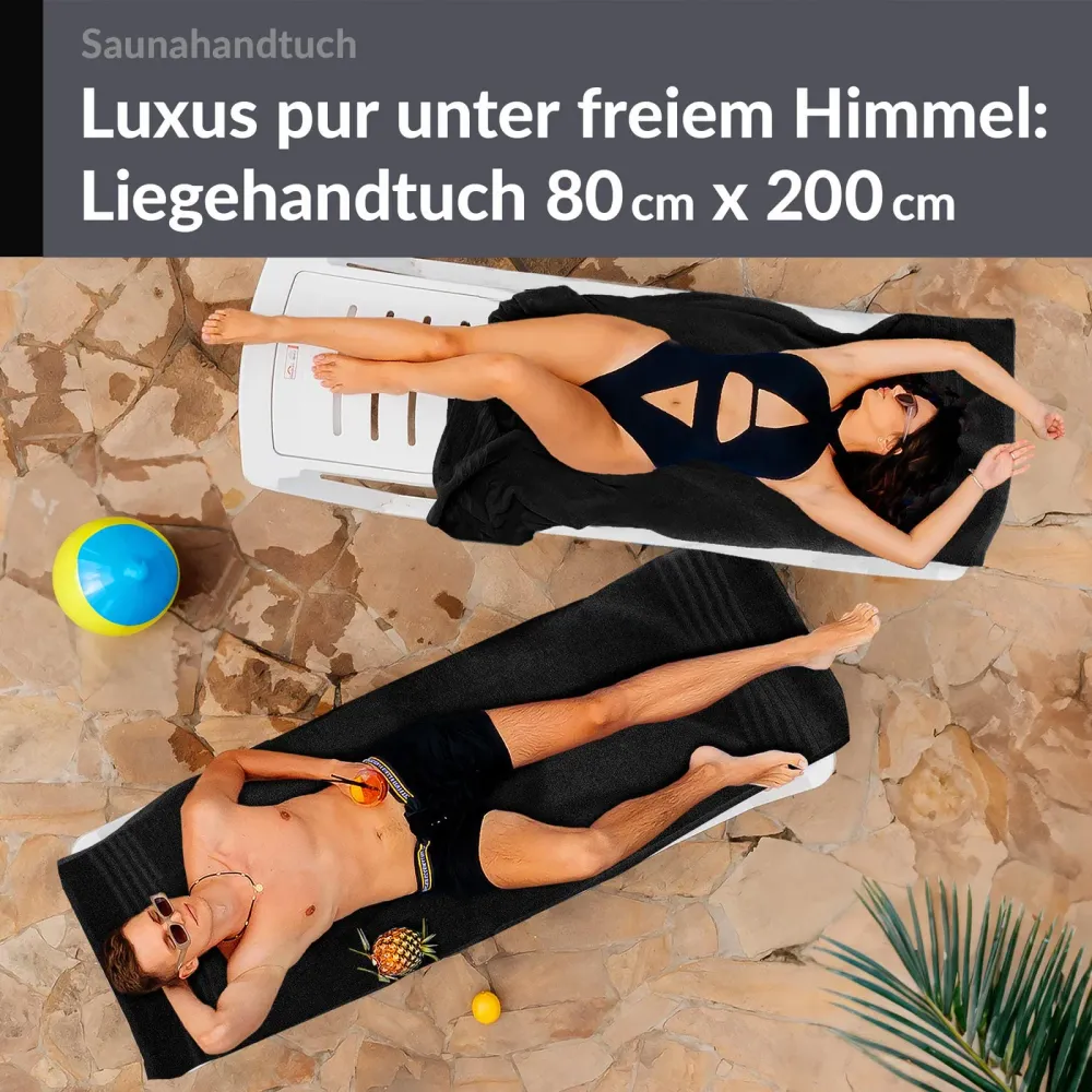Saunahandtuch groß 80x200 cm 2er Set Schwarz