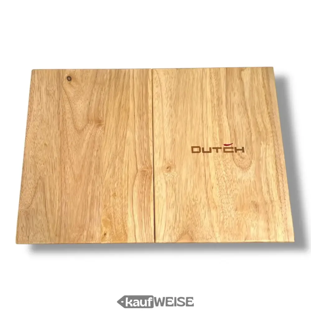 DutchDeluxes 3--1 Teak Schneidebrett (klappbar) | Servierbrett & Tablet-Halter | Aus massivem Teakholz