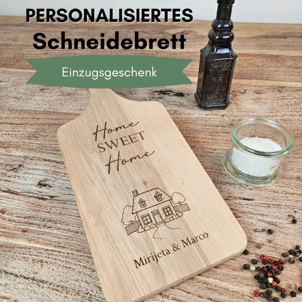 Geschenk zum Einzug - Personalisierte Geschenkidee zum Einzug – Schneidebrett „Home Sweet Home“