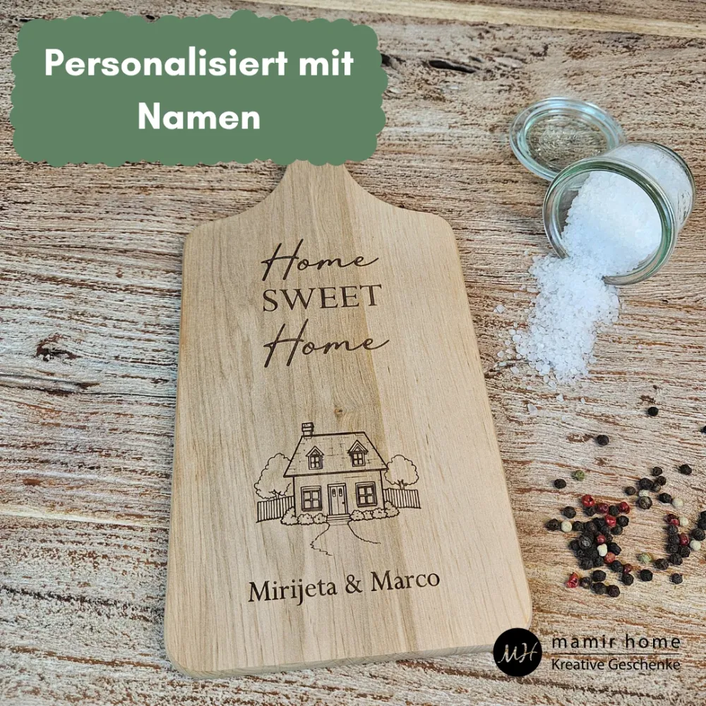 Geschenk zum Einzug - Personalisierte Geschenkidee zum Einzug – Schneidebrett „Home Sweet Home“
