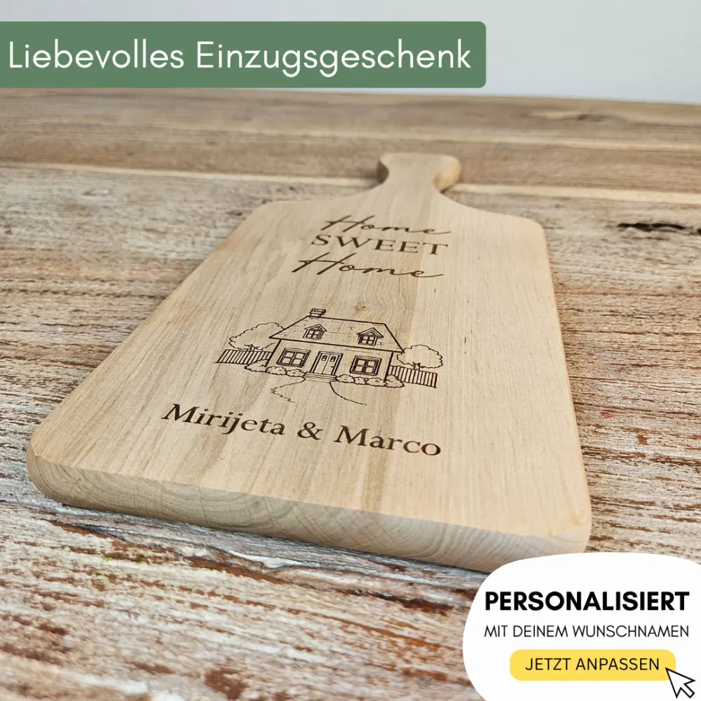 Geschenk zum Einzug - Personalisierte Geschenkidee zum Einzug – Schneidebrett „Home Sweet Home“