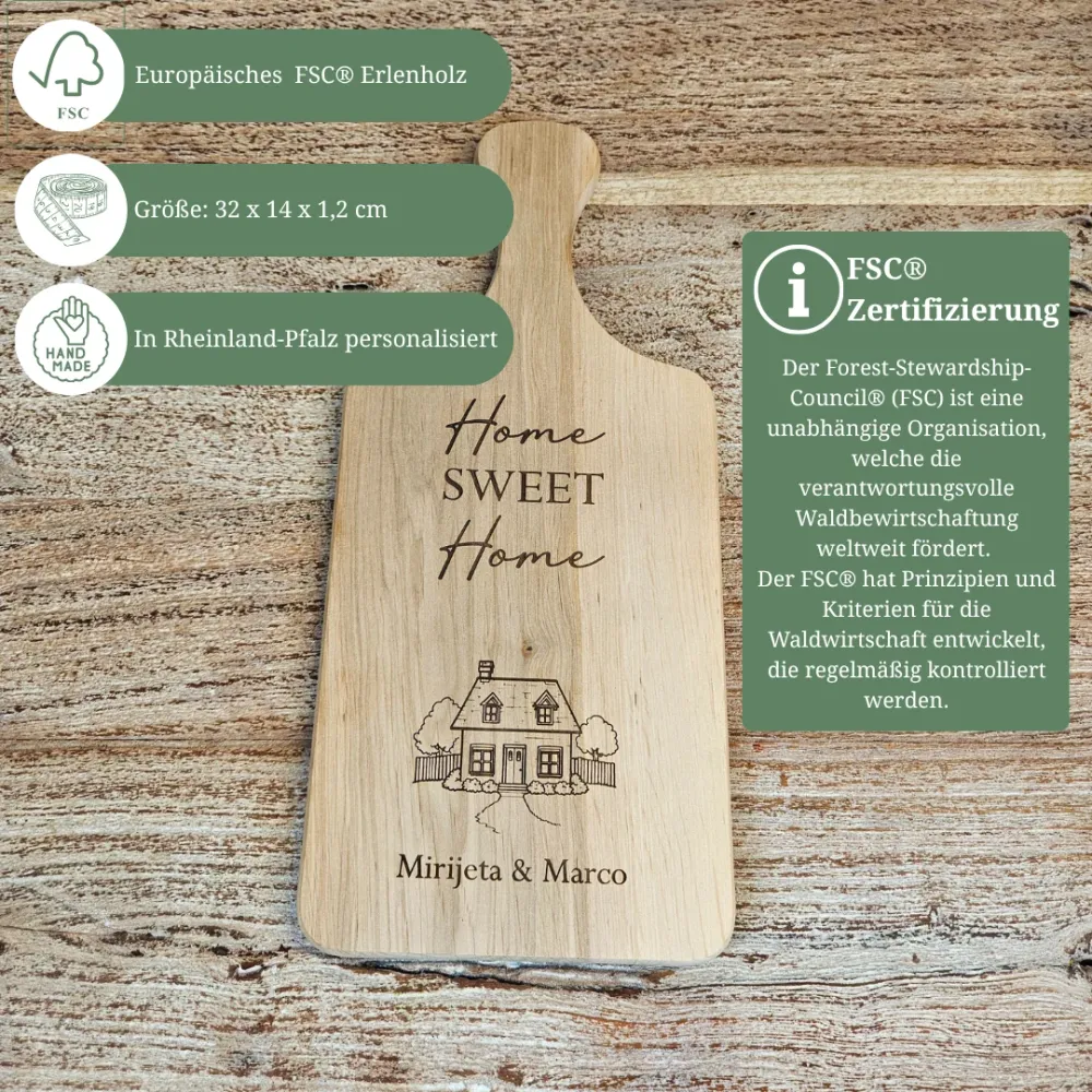 Geschenk zum Einzug - Personalisierte Geschenkidee zum Einzug – Schneidebrett „Home Sweet Home“