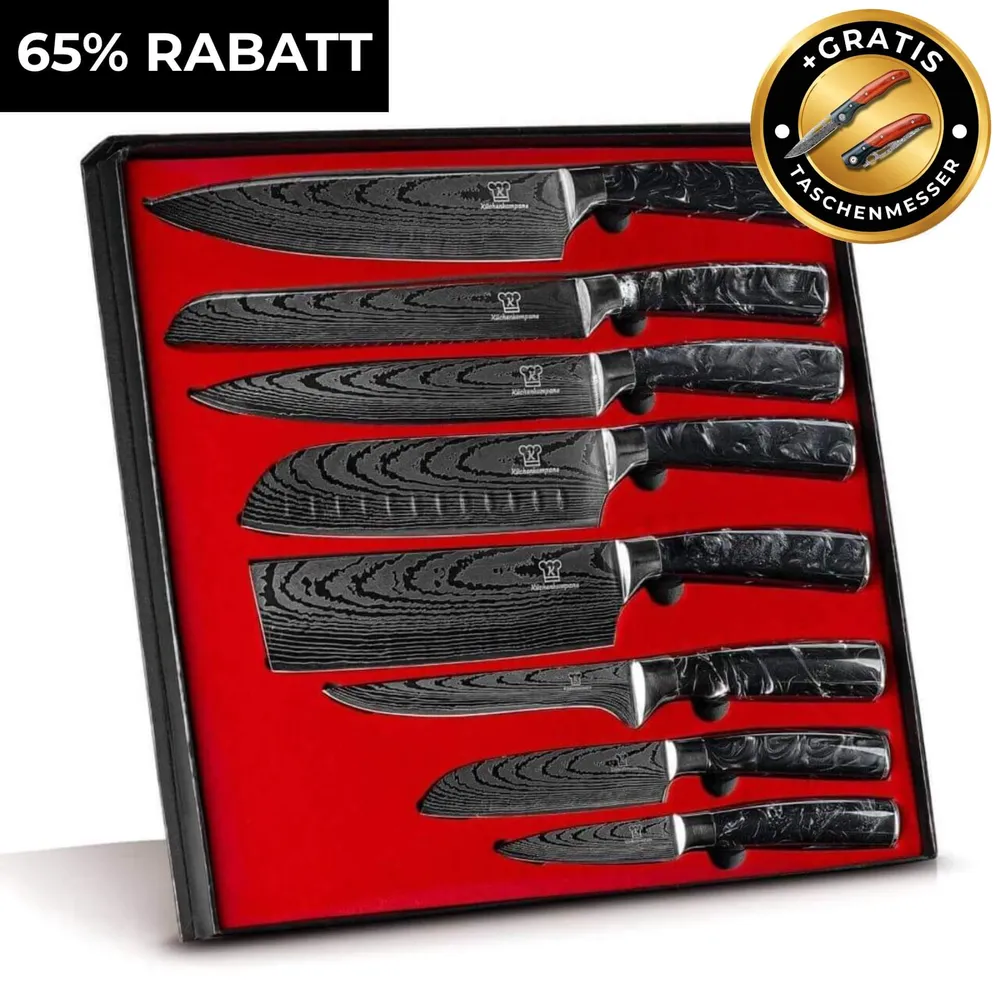 Kuro Messerset Premium 8-teilig + Gratis Taschenmesser