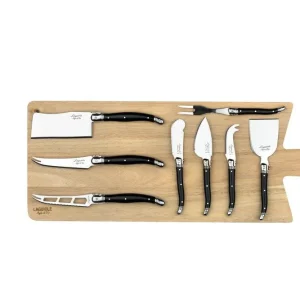 Laguiole Style de Vie 8 Käsemesser Schwarz mit Servierbrett aus Holz 'Premium Line'