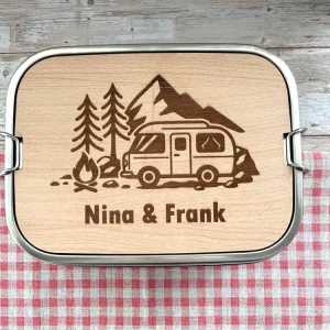 Personalisierte Brotdose Edelstahl, mit Namen, Outdoor & Camping, wasserdicht mit Trennsteg und Schneidebrett
