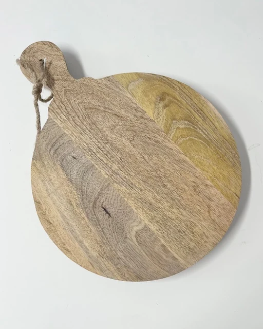 Rundes Holzbrett 30 cm mit Griff & Füßen - Servierbrett aus Naturholz