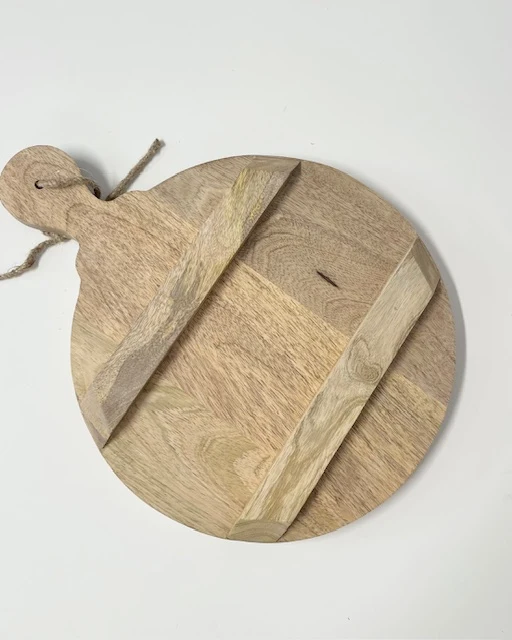 Rundes Holzbrett 30 cm mit Griff & Füßen - Servierbrett aus Naturholz