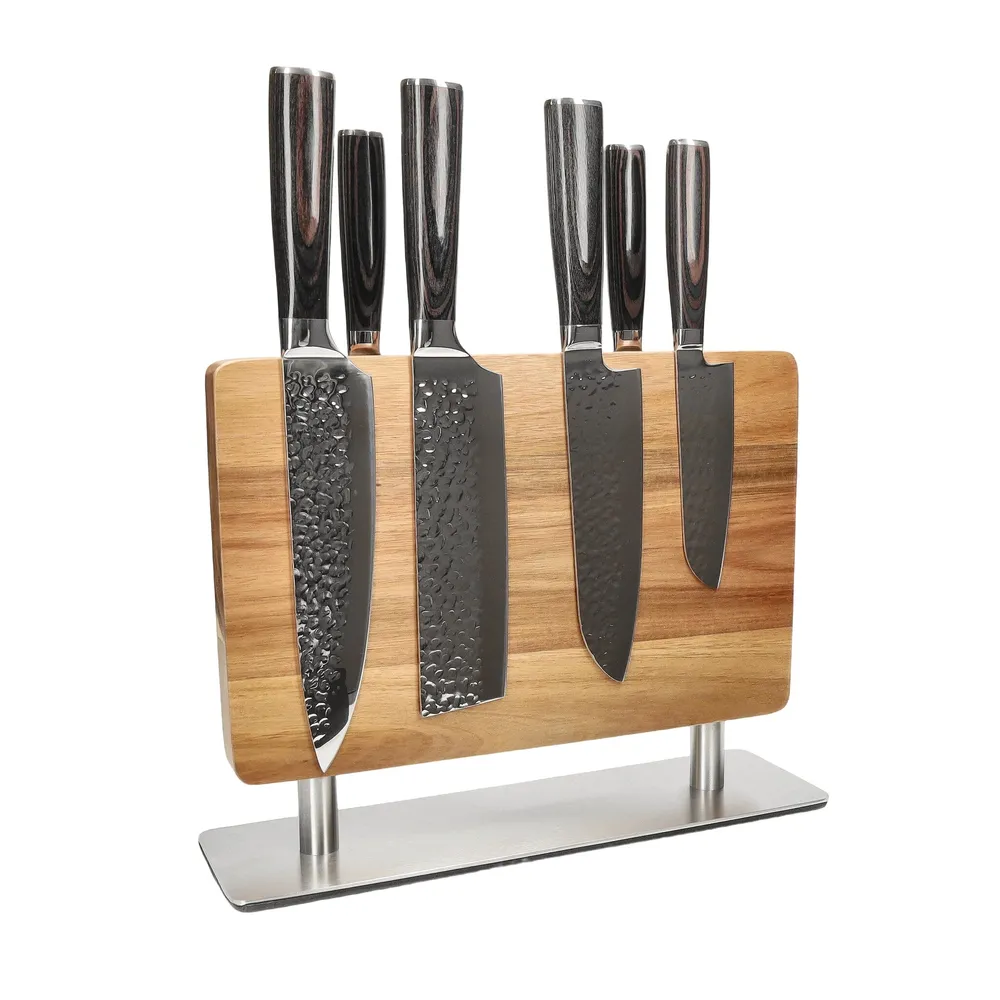 Shinrai Knives - 6-teiliges Messerset aus gehämmertem Edelstahl + Messerblock Stans
