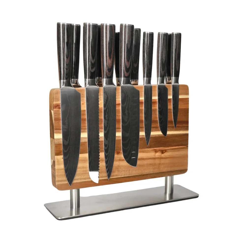 Shinrai Knives - Damascus Print 15-teiliges Messerset - Master Collection XXL-Set + Block