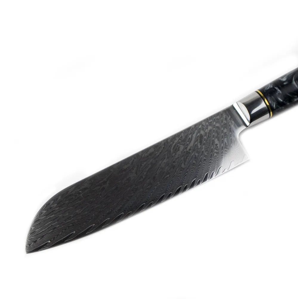 Shinrai Knives – Epoxy Onyx 6-teiliges Damaskus-Messerset + magnetischer Messerblock doppelseitig – Schwarz