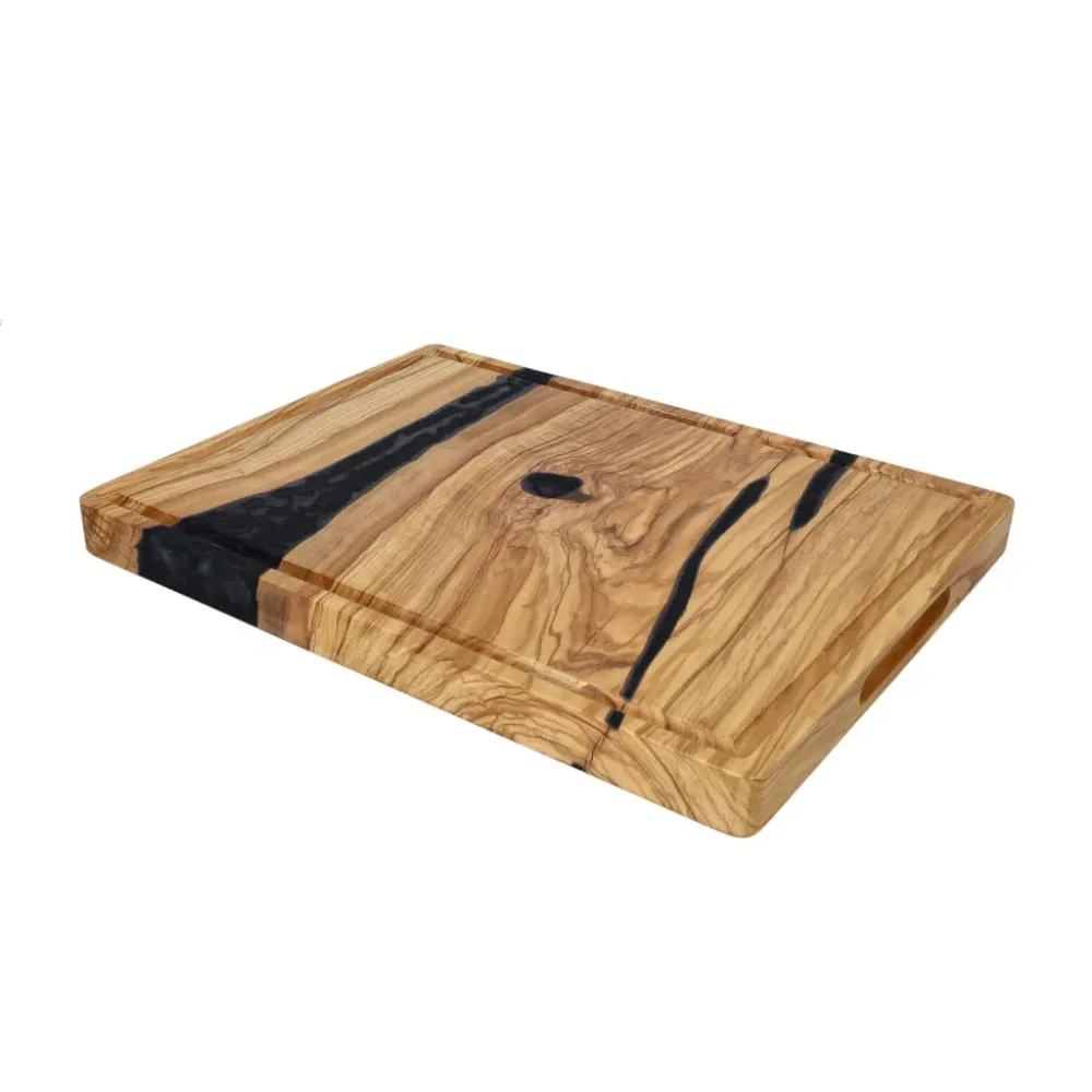 Shinrai Knives - Epoxy Onyx Schneidebrett Olivenholz - 40 x 30 x 3 cm