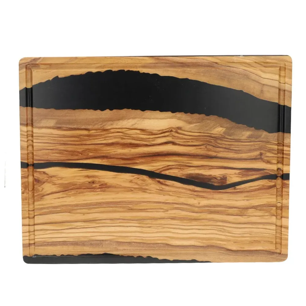 Shinrai Knives - Epoxy Onyx Schneidebrett Olivenholz - 40 x 30 x 3 cm