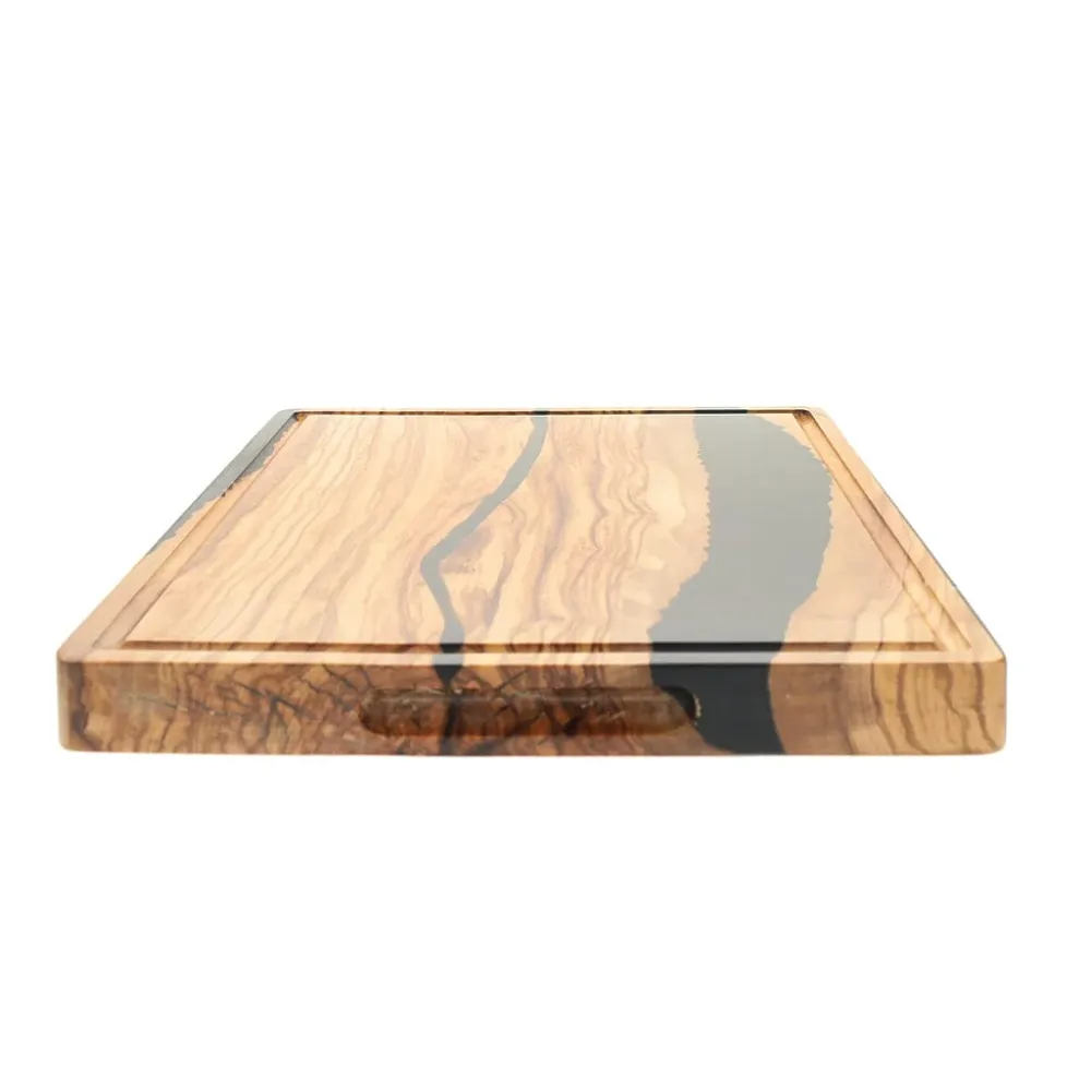 Shinrai Knives - Epoxy Onyx Schneidebrett Olivenholz - 40 x 30 x 3 cm