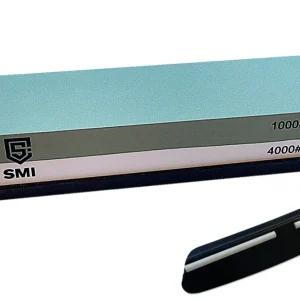 SMI Schleifstein 1000/3000 Körnung – Wetzstein, Abziehstein & Schärfstein Set mit Schleifhilfe, Silikonhalter & Winkelführ...
