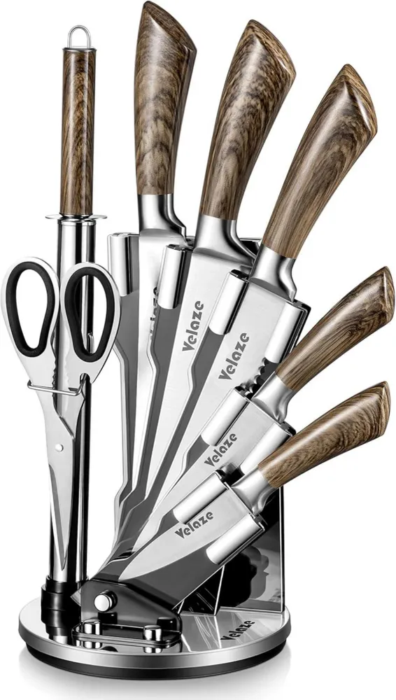 Velaze Edelstahl Messerset 8-teilig mit Messerblock und