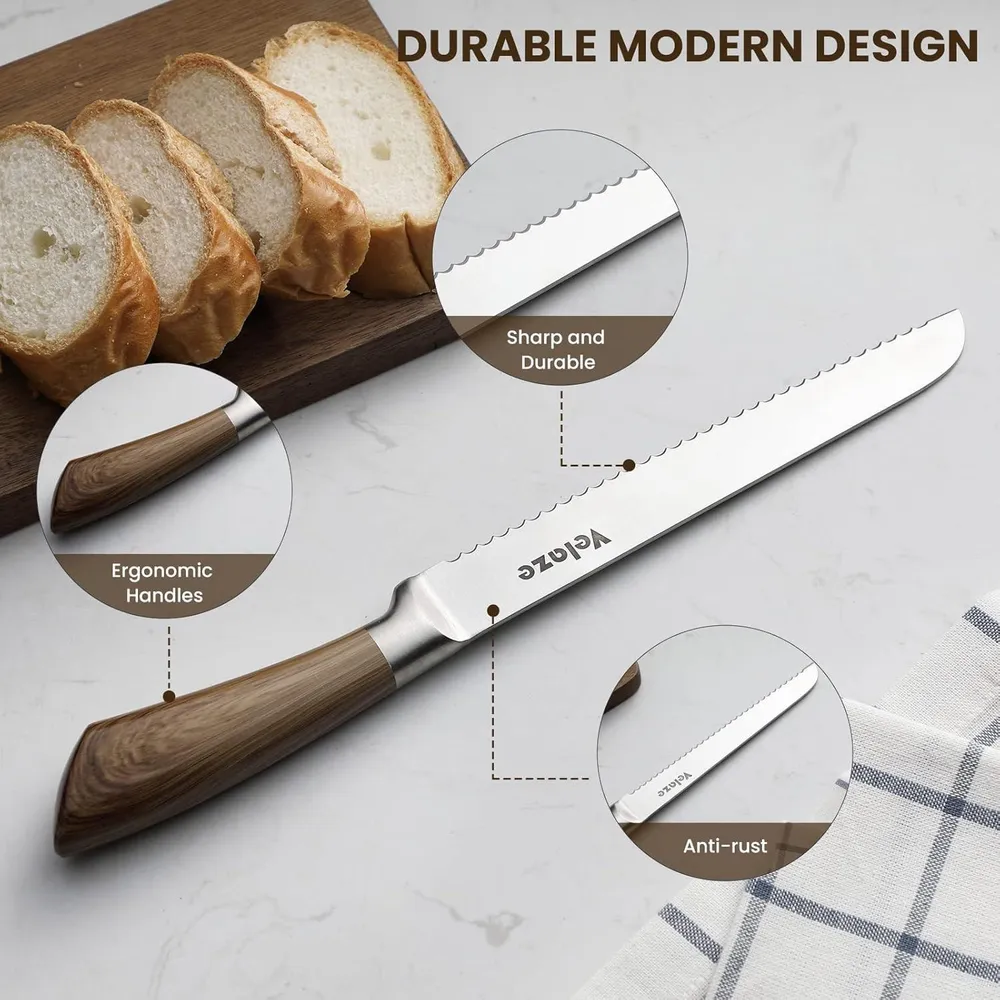 Velaze Edelstahl Messerset 8-teilig mit Messerblock und