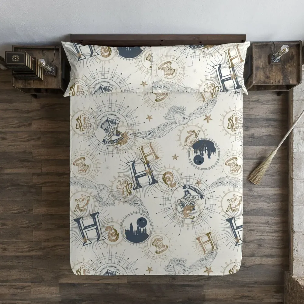 Bettlaken Harry Potter Weiß Beige Gold King size