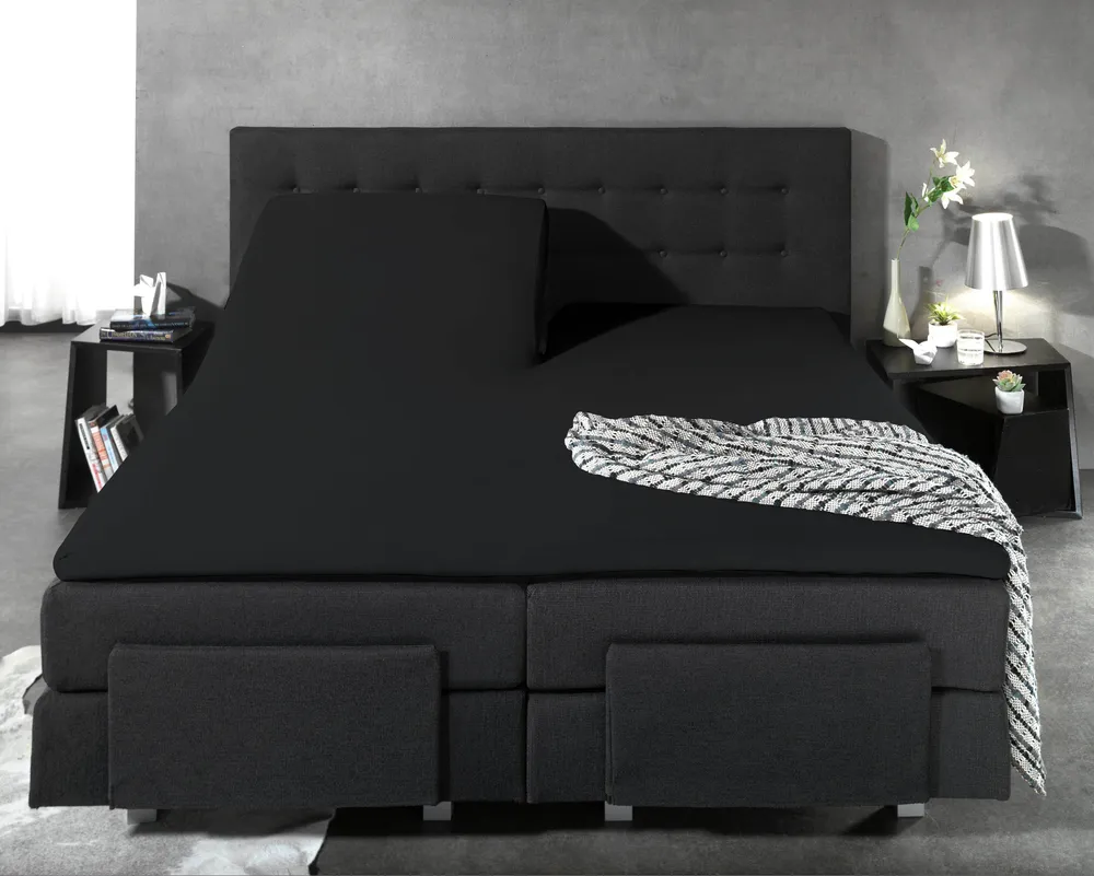 Split Topper Baumwolle Spannbettlaken Schwarz 160 x 210 cm