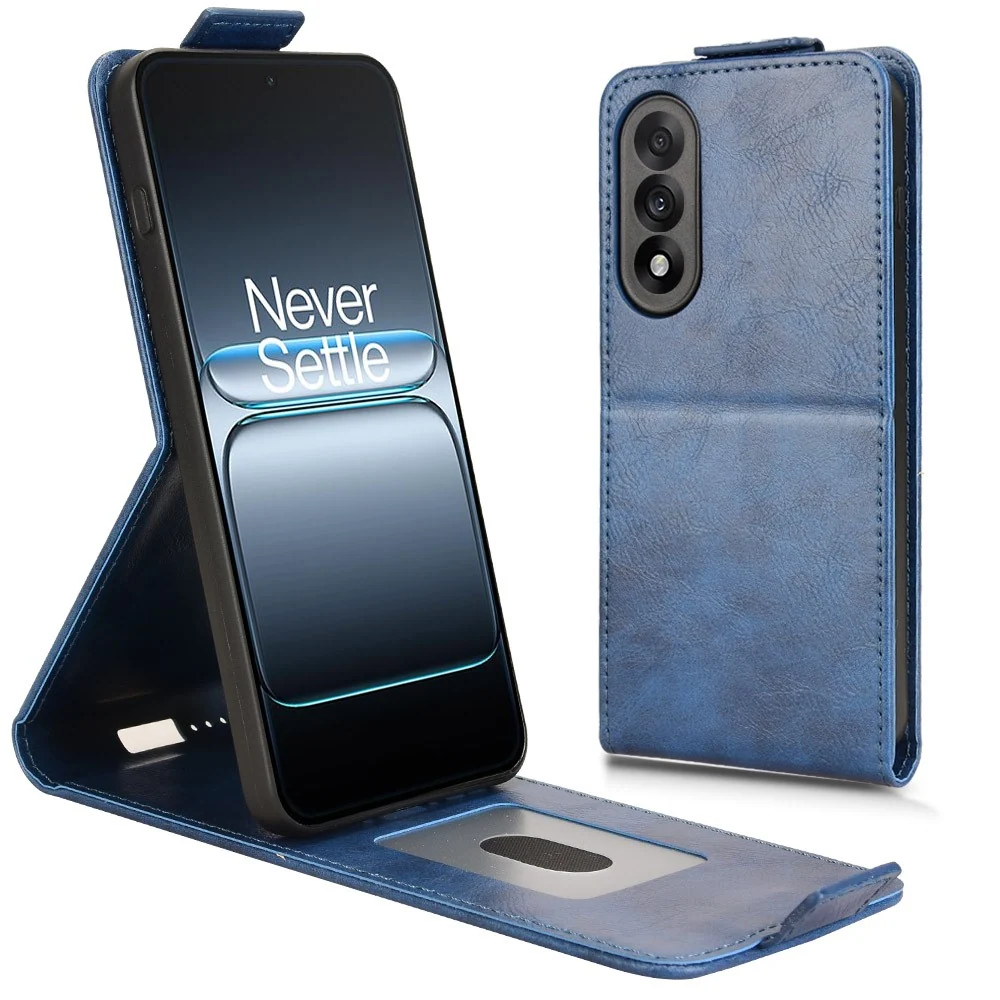 OnePlus Nord 5 5G Standhülle mit Magnetverschluss, vertikal klappbare Lederhülle mit Kartenfach - Dunkelblau