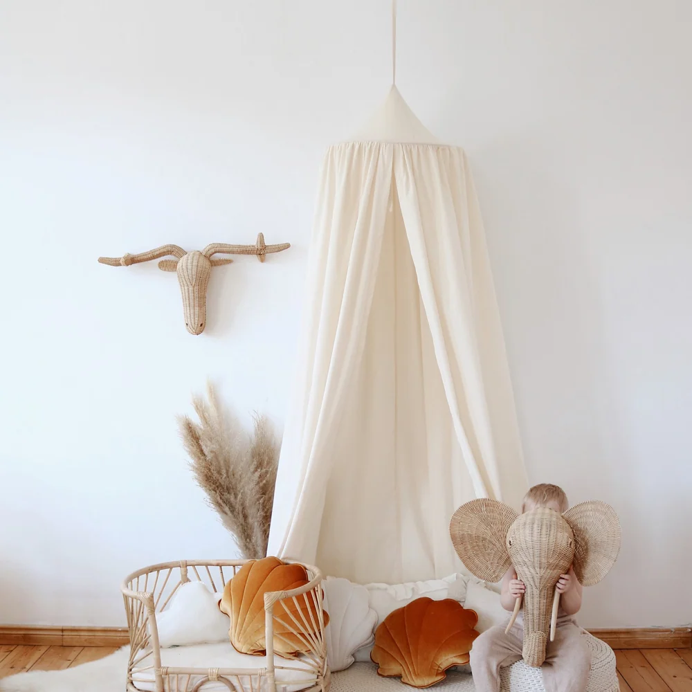 Betthimmel Baldachin aus Bio Baumwolle 240 cm, Offwhite