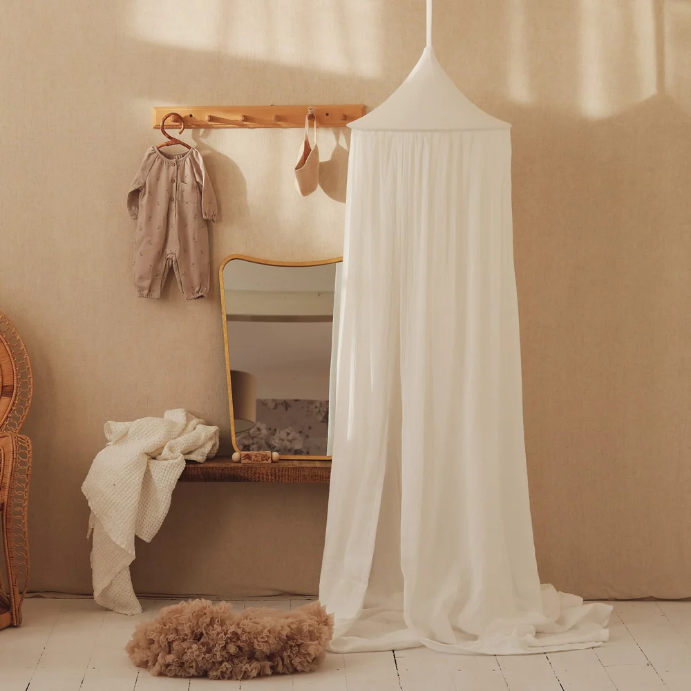 Betthimmel Baldachin aus Bio Baumwolle 240 cm, Creme
