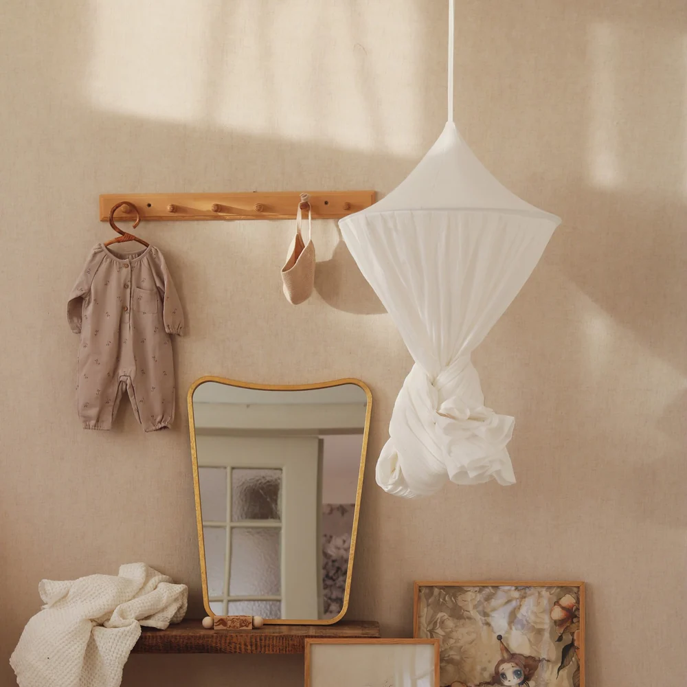 Betthimmel Baldachin aus Bio Baumwolle 240 cm, Creme