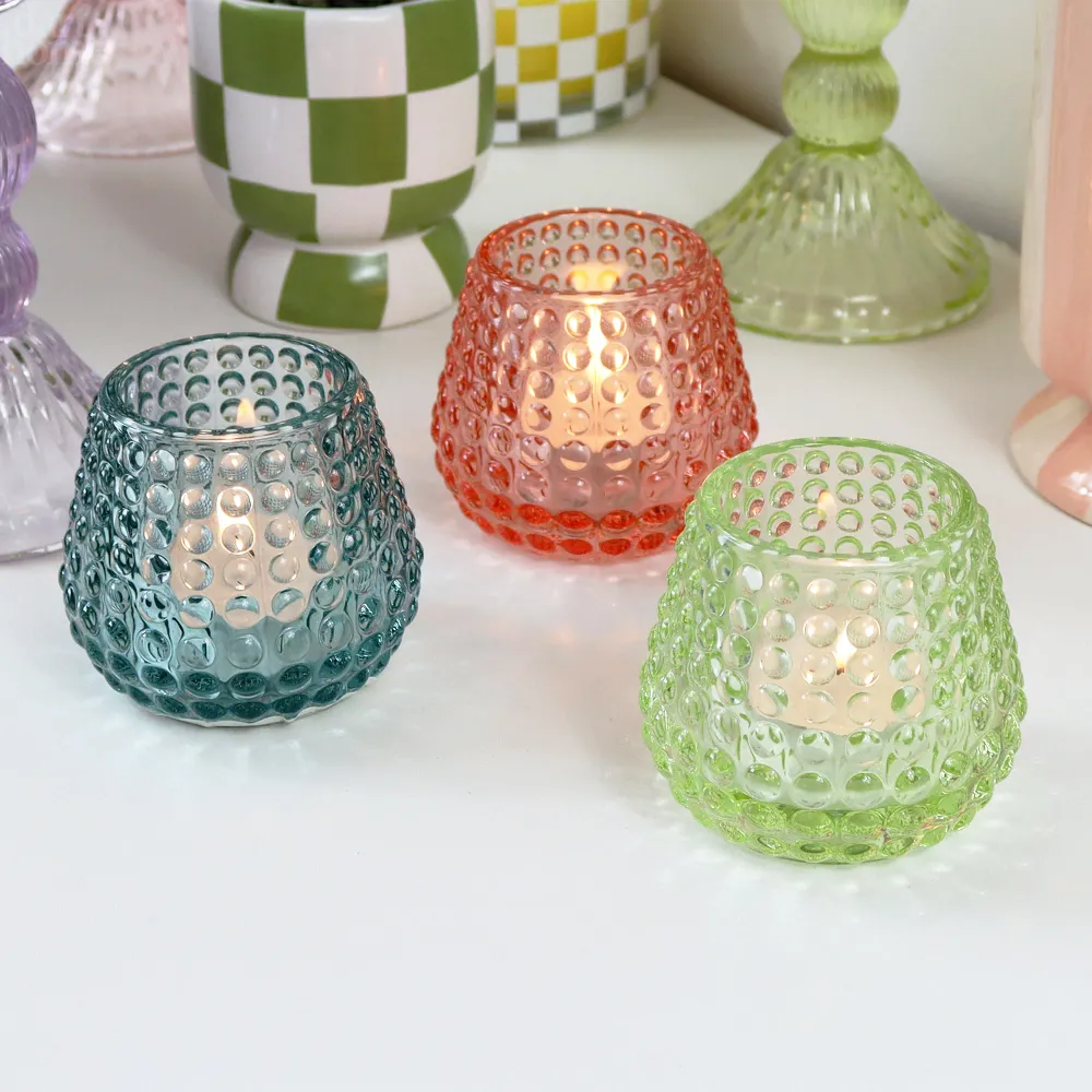 Coloured Bubble Glass Tealight Holder Set 3 Darthome Limited