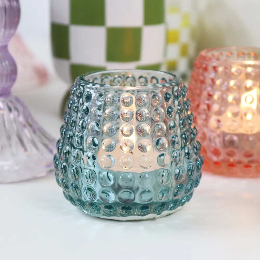 Coloured Bubble Glass Tealight Holder Set 3 Darthome Limited