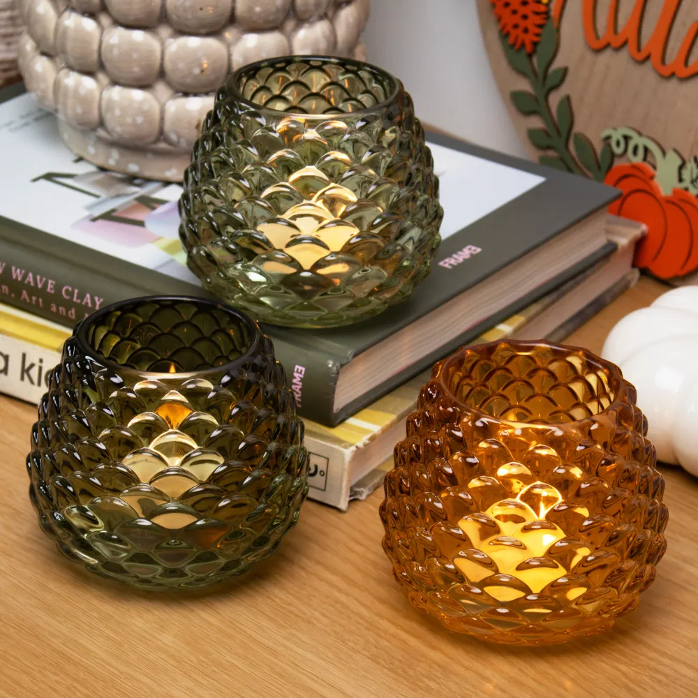 Set 3 Pinecone Glass Tea Light Holders Darthome Limited