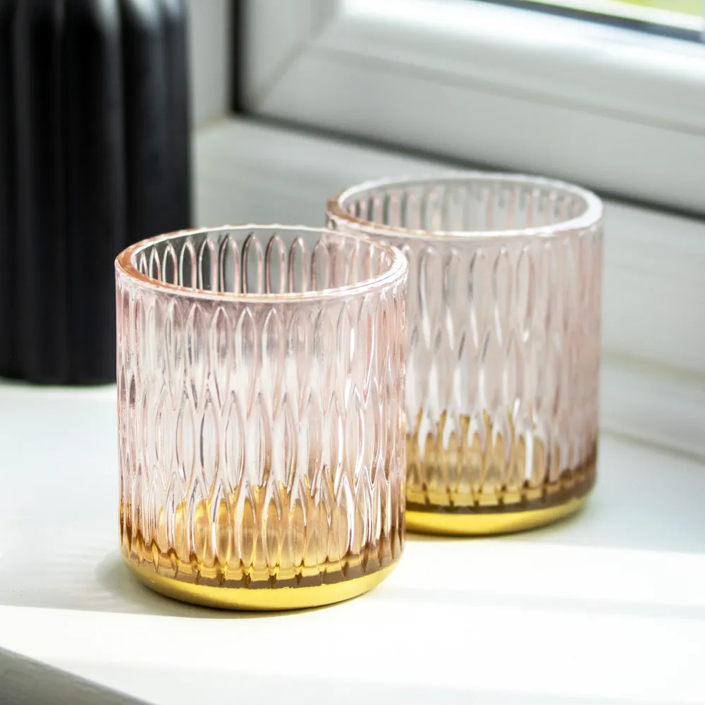 Set 2 Pink Diamond Glass Tealight Holders Darthome Limited