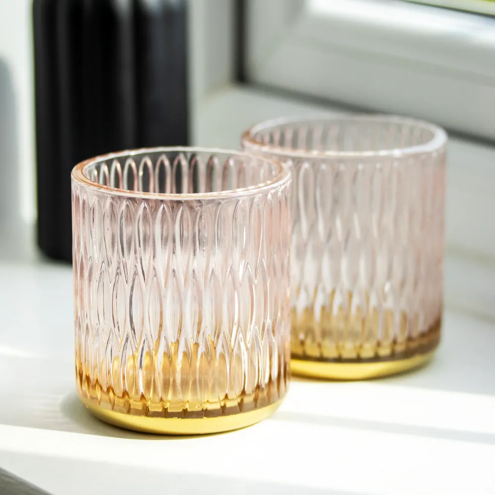 Set 2 Pink Diamond Glass Tealight Holders Darthome Limited