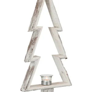 J-Line Tealight Holder Christmas Tree Wood Brown/White Large
