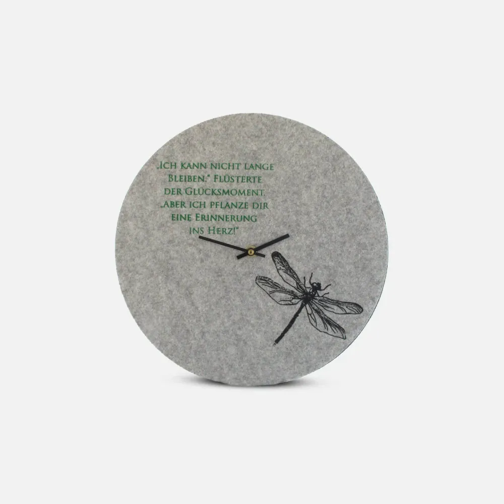 Wanduhr aus Filz und Kork 30 cm | Design "Libelle" Anja Streese