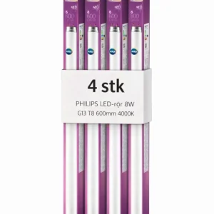 PHILIPS LED-rør 8W G13 T8 600mm 4000K (Kasse med 4stk)