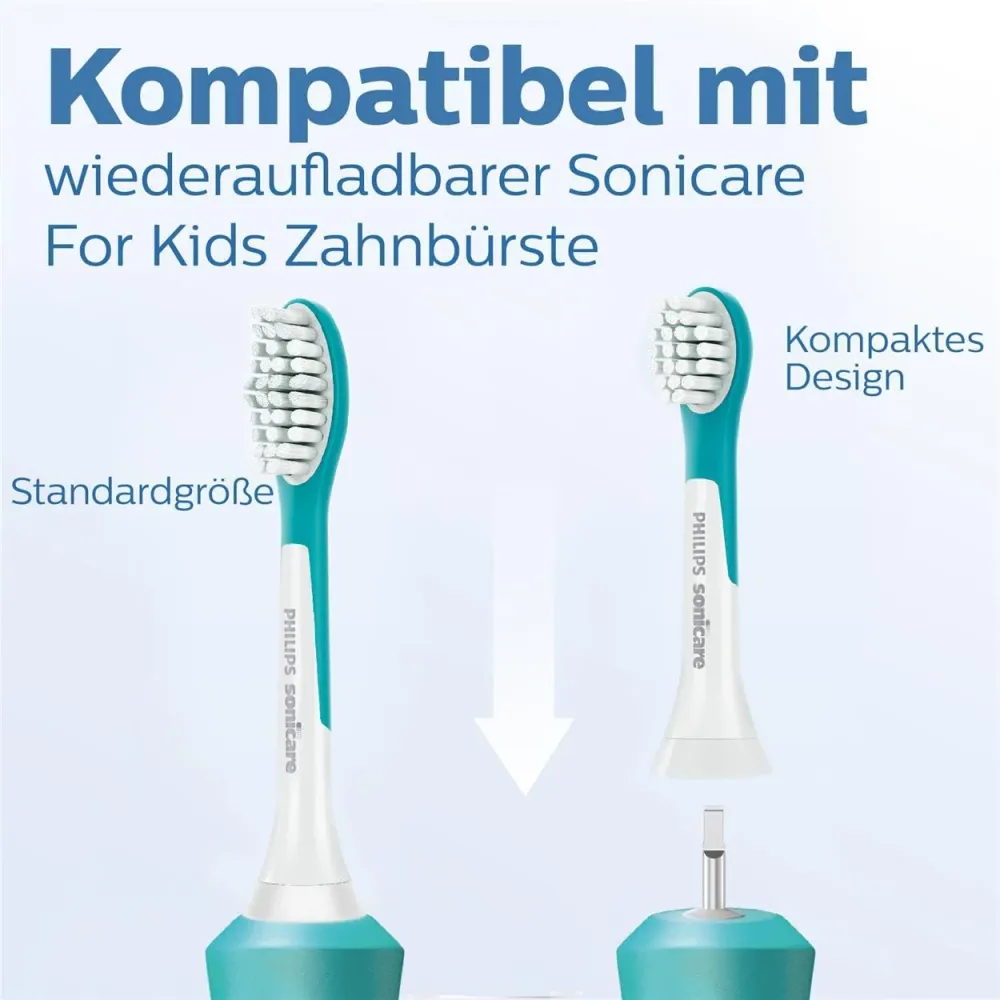 Philips Original Compact Bürstenköpfe für die Sonicare Kids Schallzahnbürste (für Kinder ab 3 Jahren) – 4er-Packung, Blau...
