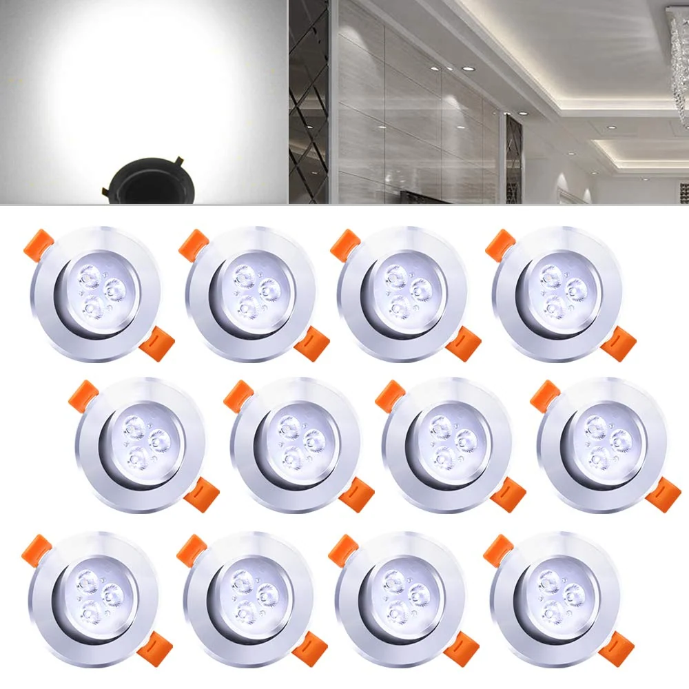 Hengda® 12X 3W LED Decken Einbaustrahler Schwenkbar 15 Grad Kaltweiß [Energieklasse ++]