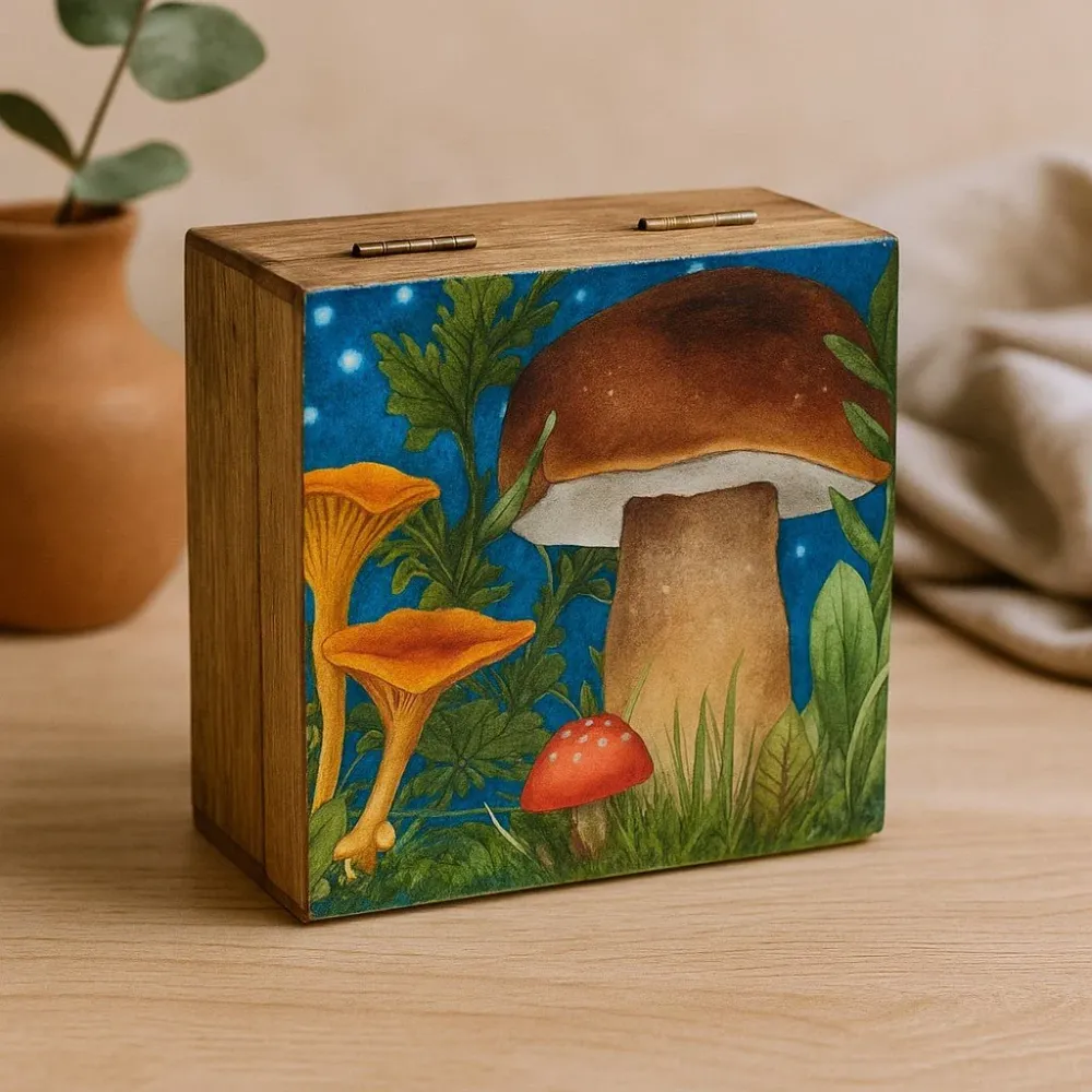 Aufbewahrungsbox Mittel Quadratisch Pilz Türkis 13,5x13,5x6cm