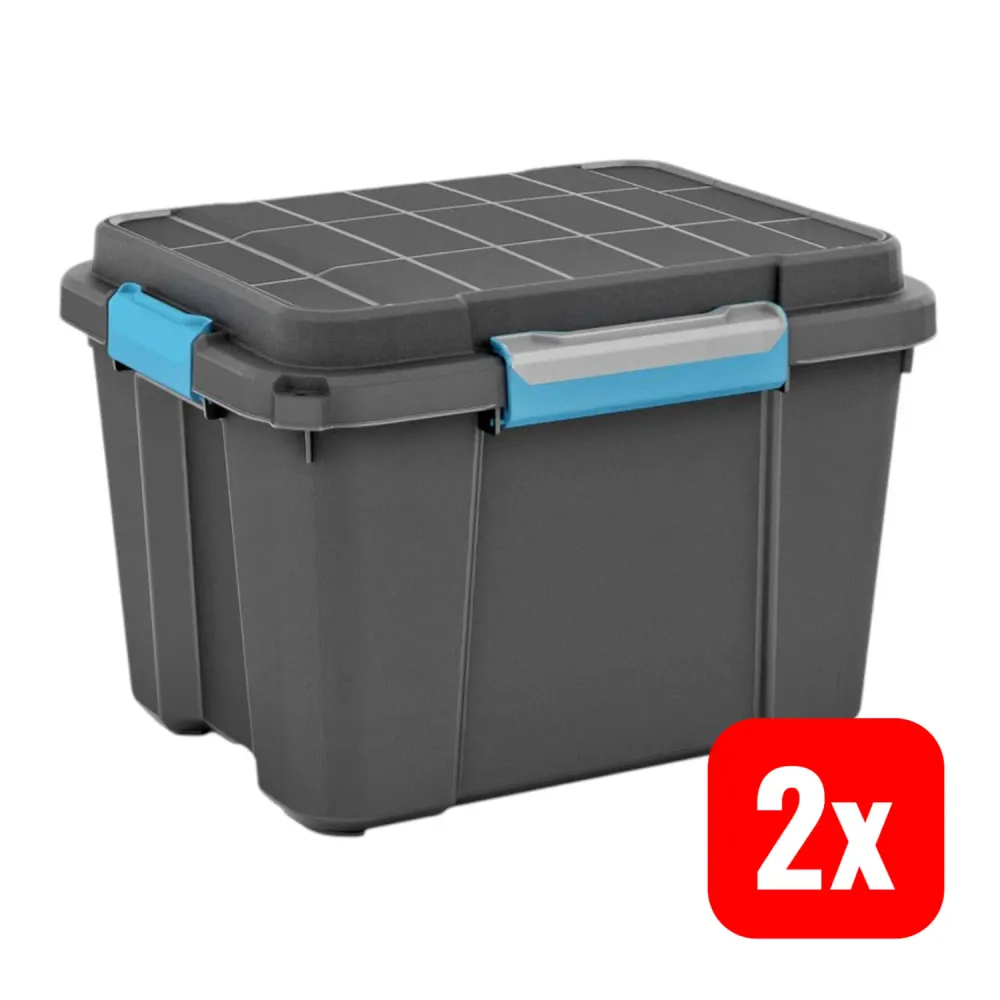 B-Ware Scuba Aufbewahrungsbox Kiste Box 45 L Kunststoff Schwarz Grau Stapelbar 2 Stück